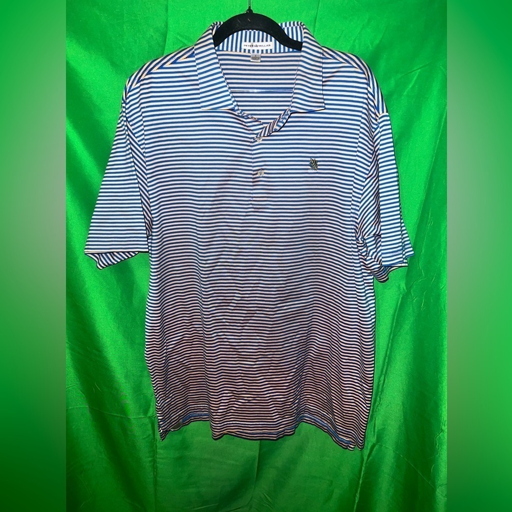 Peter Millar Orange & Blue Striped Polo Shirt size Large 100% Cotton